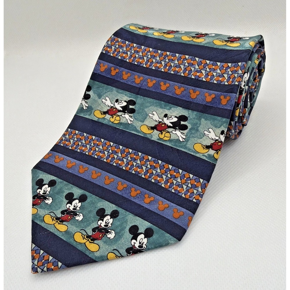 Disney Walt Disney World Mickey Mouse Striped Necktie Men's Silk 3.75x60‎